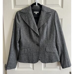 ANN TAYLOR Vintage Virgin Wool Gray Tweed Fitted Career Blazer Jacket Sz 6